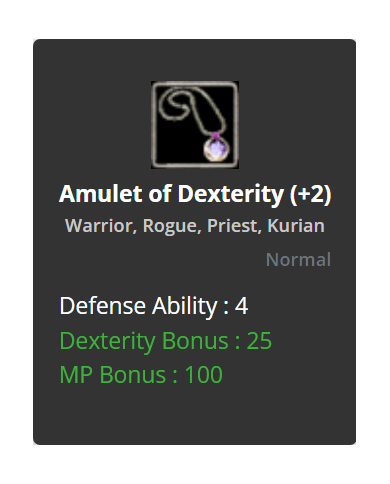 Amulet of Dexterity (+2)