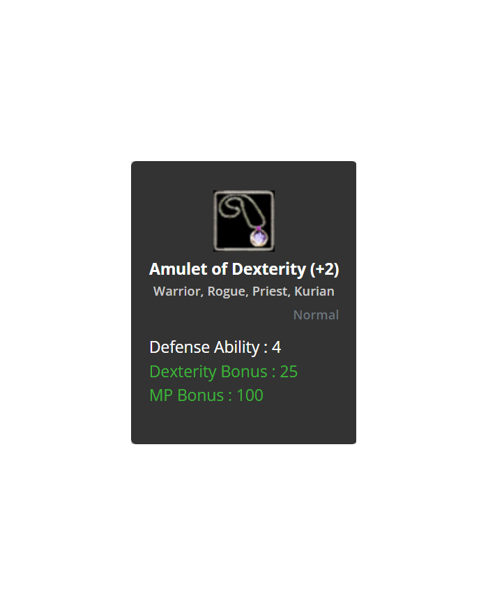 Amulet of Dexterity (+2)