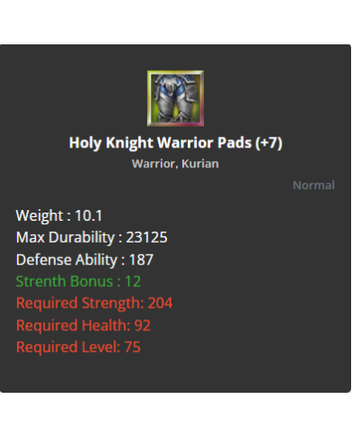 Holy Knight Warior Set +7 No Rev