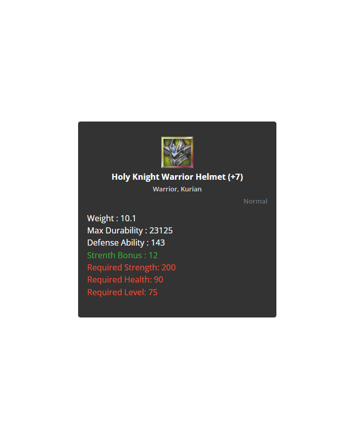 Holy Knight Warior Set +7 No Rev