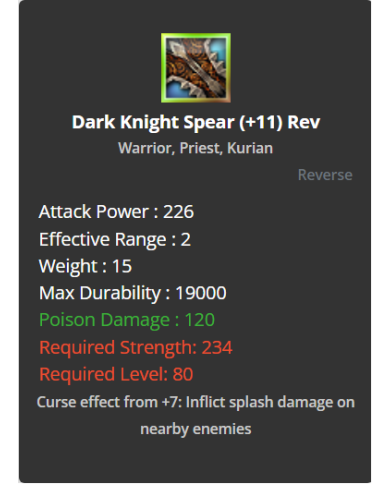 Dark Knight Spear +11 Rev