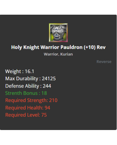 Holy Knight Warrior Pauldron +10 Rev