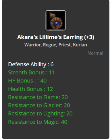 Akara's Lillime's Earring +3