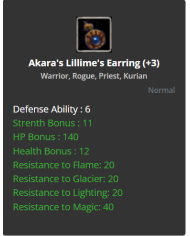 Akara's Lillime's Earring +3