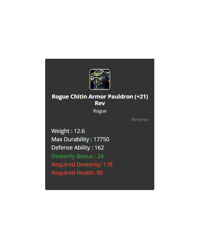 Rogue Chitin Armor Pauldron +21