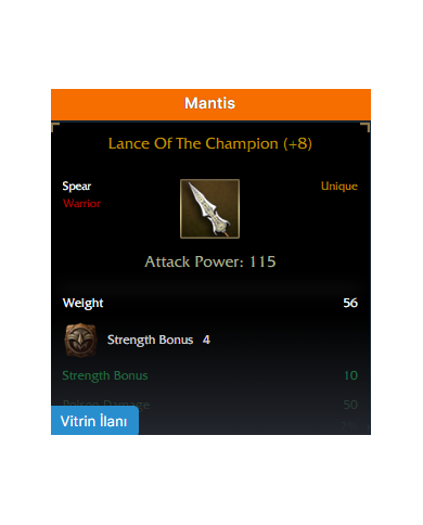 LANCE OF THE CHAMPİON +8 4STR RÜNLÜ