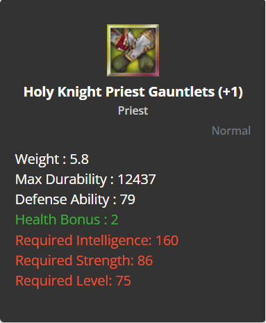 Holy Knight Priest  Gauntlets +1