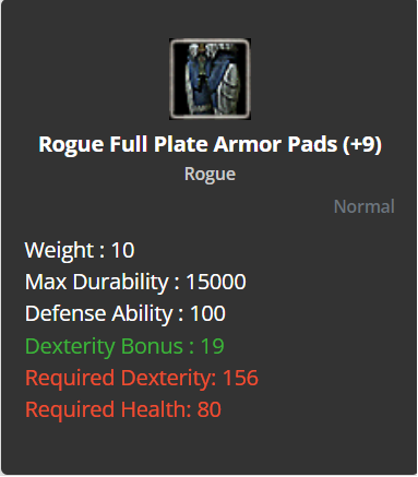 Rogue Full Plate Armor Pads +9
