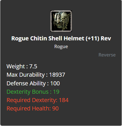 Rogue Chitin Shell Helmet +11 (Reverse)