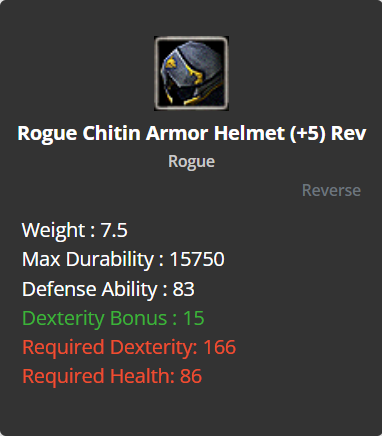 Rogue Chitin Armor Helmet +5 (Reverse)
