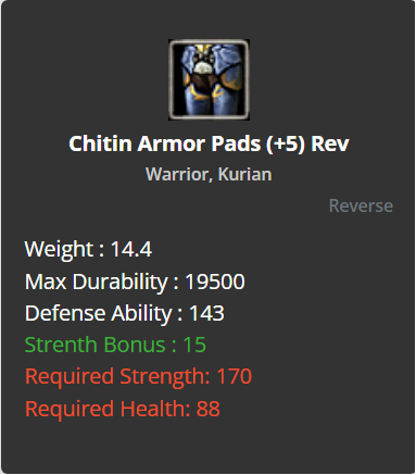 Chitin Armor Pads +5 (Reverse)